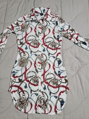 GIBIU USA Vintage Baroque Chain & Tassel Print Mini Dress - Size Small